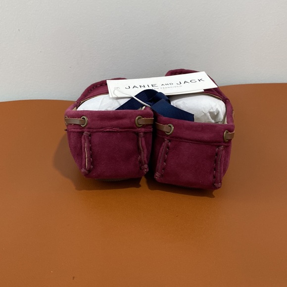 Boy’s Suede Leather Moccasins Shoes Janie And Jack Burgundy Size 9 - Picture 3 of 7